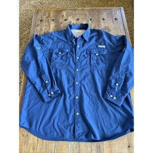 Columbia PFG Bahama II Shirt Mens XL Blue Long Sleeve Fishing Vented Outdoor